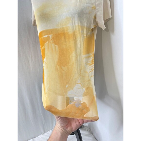 Womens Large Shirt Zara Basics Col Yellow and White See Through Negative Print - Picture 4 of 14
